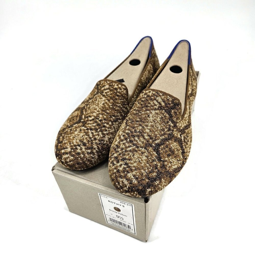 New Rothy's Bronze Python Loafer Womens 9.5 Flats Metallic Snake Print Rothys
